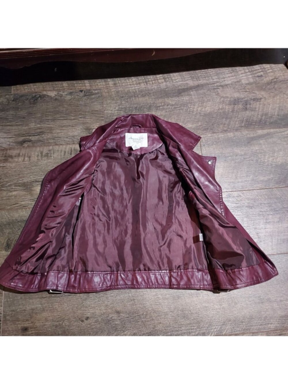 American Rag Cie Full Zip Burgendy Flux Leather Moto Gillet Biker Vest Size M - Picture 2 of 11